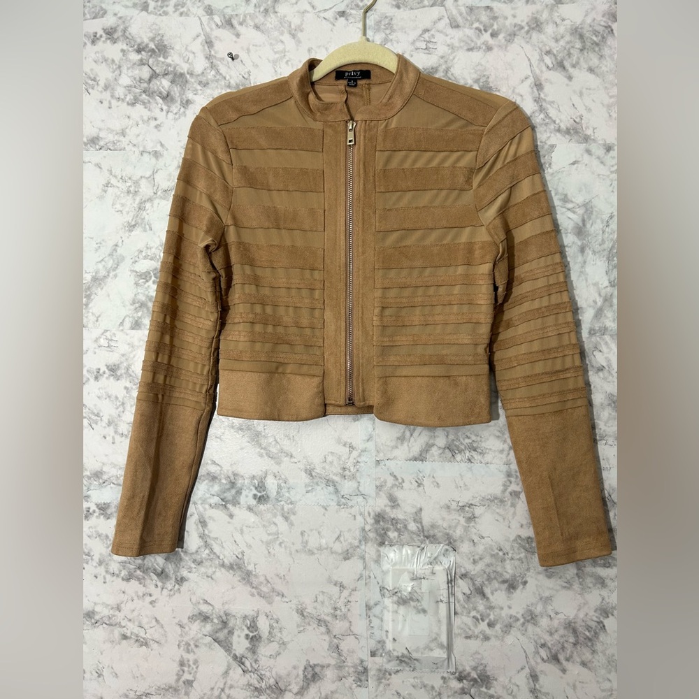 Privy Tan Leather Jacket for Women Sz S EUC
51
